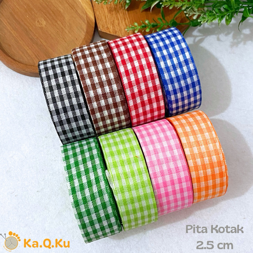 1 ROLL PITA KAIN MOTIF KOTAK KOTAK  1” INCH (2,5 cm)