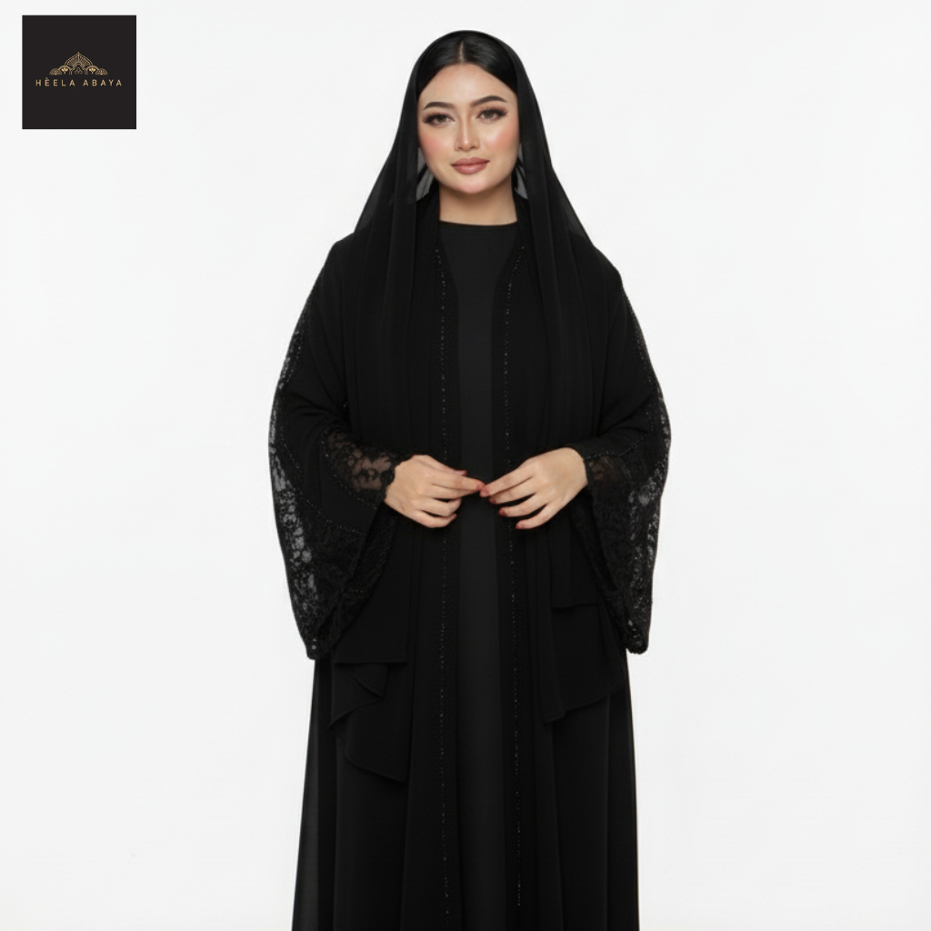 HEELA ABAYA Azalea Brukat Hitam