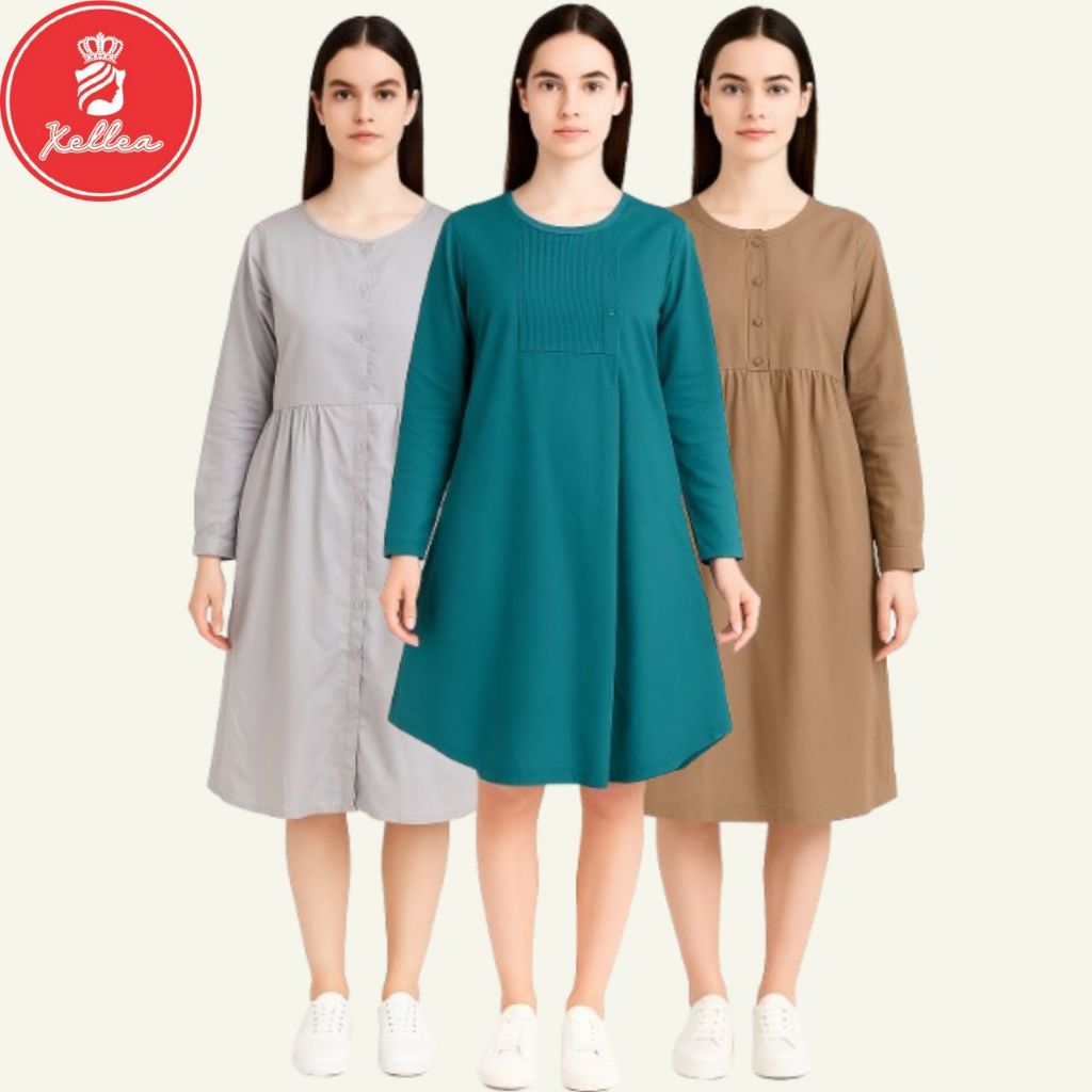 Tunik Atasan Polos Katun Terbaru Kekinian Wanita Lengan Panjang Bahan Adem  Trend kekinian - XELLEA