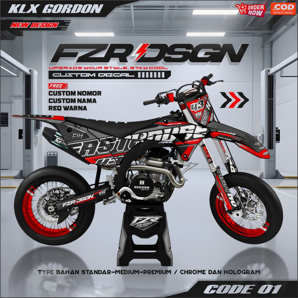 Decal stiker KLX GORDON FASTHOUSE terbaru full body bisa custom nomor dan nama
