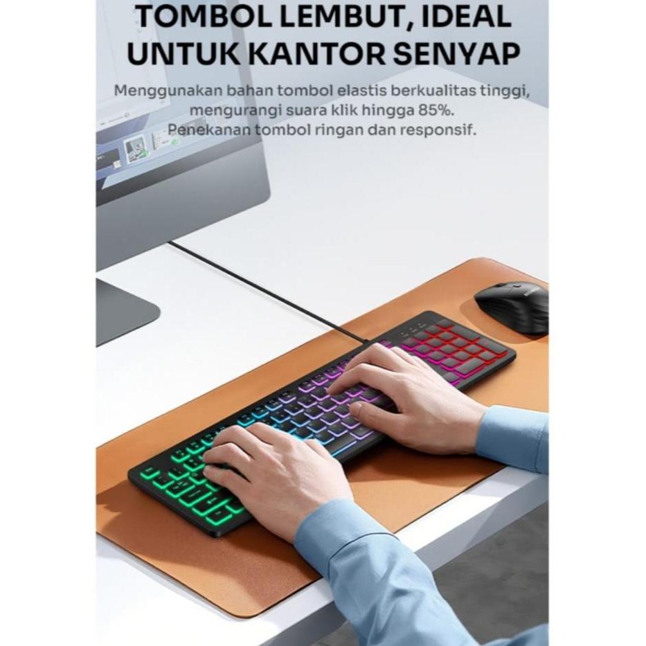 Keyboard Komputer Wired Robot RK40 RK-40 Ultra Tipis Latar Lampu 7 Warna Ergonomis Backlit Wired Key