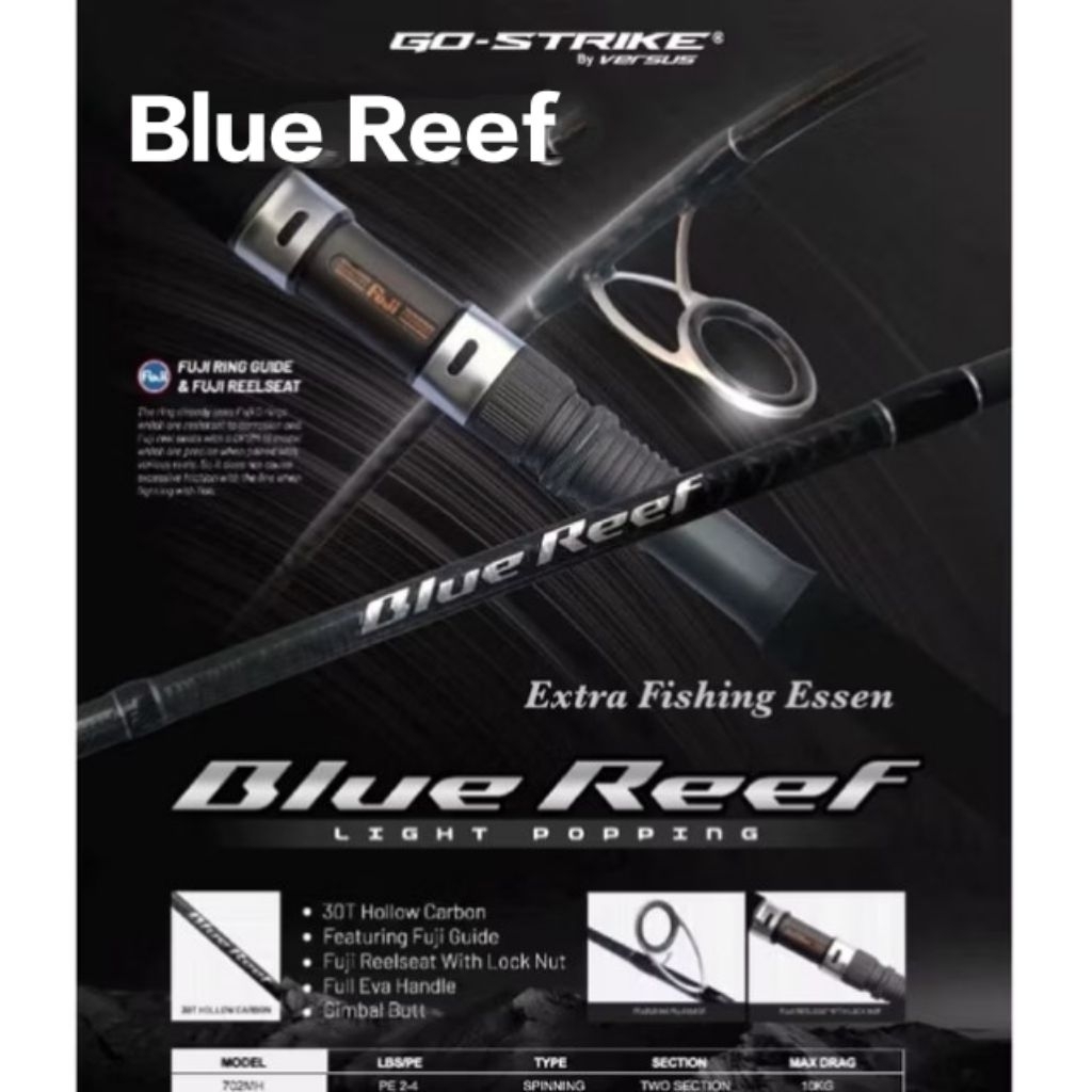 Joran Versus Go Strike BLUE REEF 702MH (Panjang 2.1METER) Hollow Carbon 30T , Joran Pancing Laut