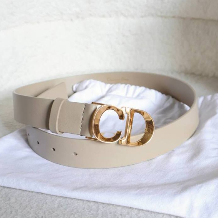 Christian Dior C'est CD Logo 3cm Belt in Nude Beige Ghw