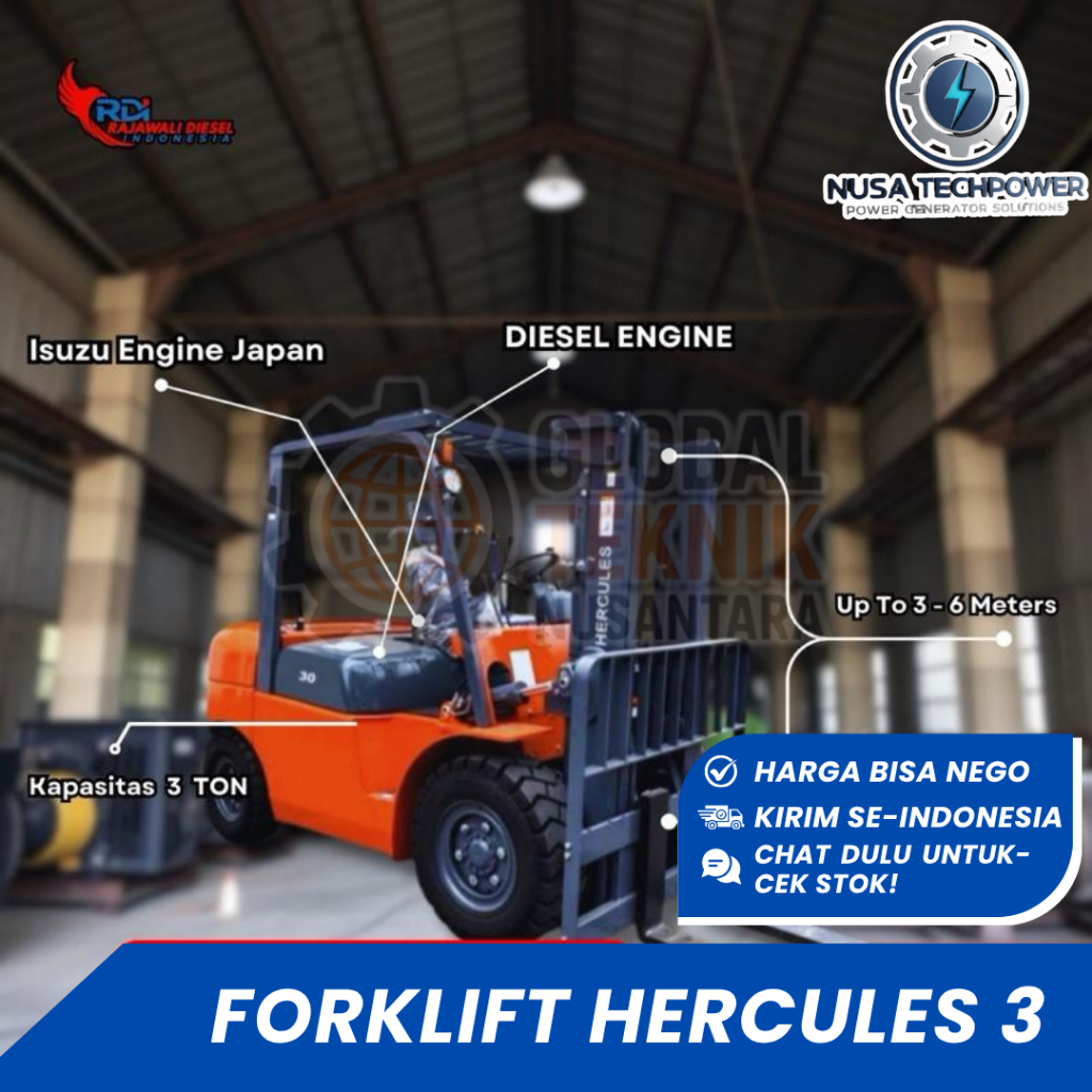 Mitsubishi Forklift Hercules 3 Ton Mesin Diesel Manual untuk Angkat Barang dan Box dengan Kapasitas 