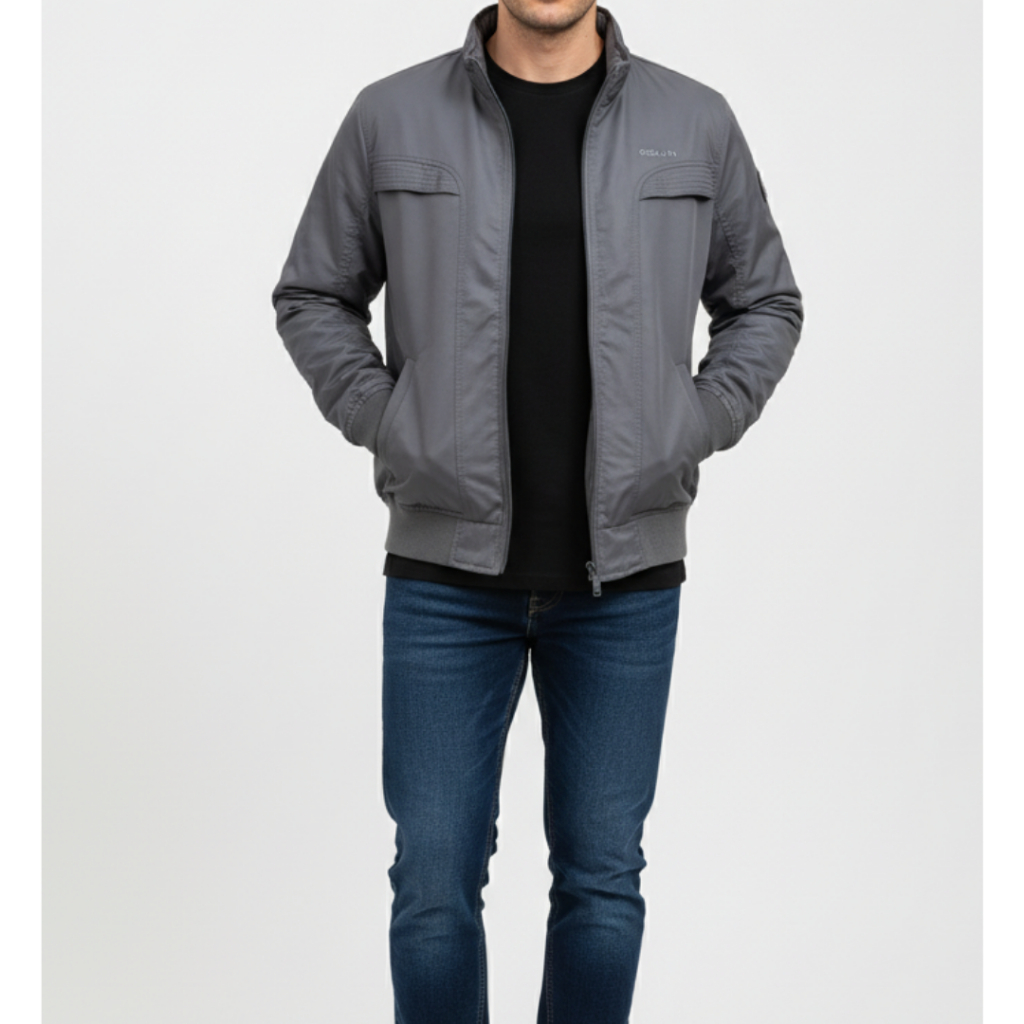 Rolun Jaket Parasut Abu Polos | Jaket Parasut Pria