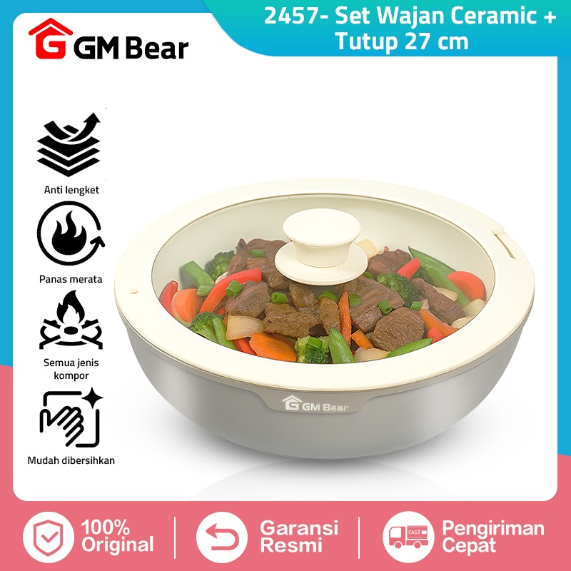 GM Bear Set Wajan Keramik 2457 27cm dengan Tutup - Wajan Anti Lengket