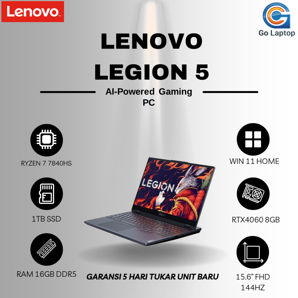 LENOVO LEGION 5 15 RYZEN 7 7840 RTX4060 8GB/ RAM 16GB 1TB SSD W11 15.6" FHD
