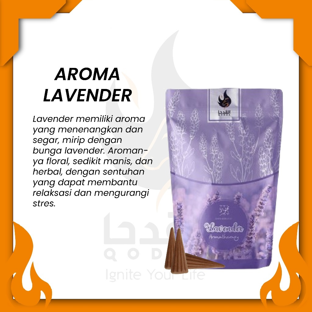 Dupa Kerucut Bukhur Qodha LAVENDER Buhur Gaharu Qodha Aromaterapi