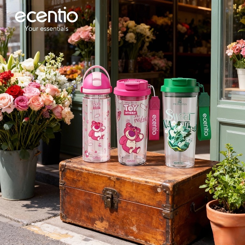 ecentio Botol minum Sekolah anak Disney Lotso Botol plastik BPA Free Kapasitas besar Desain estetik 