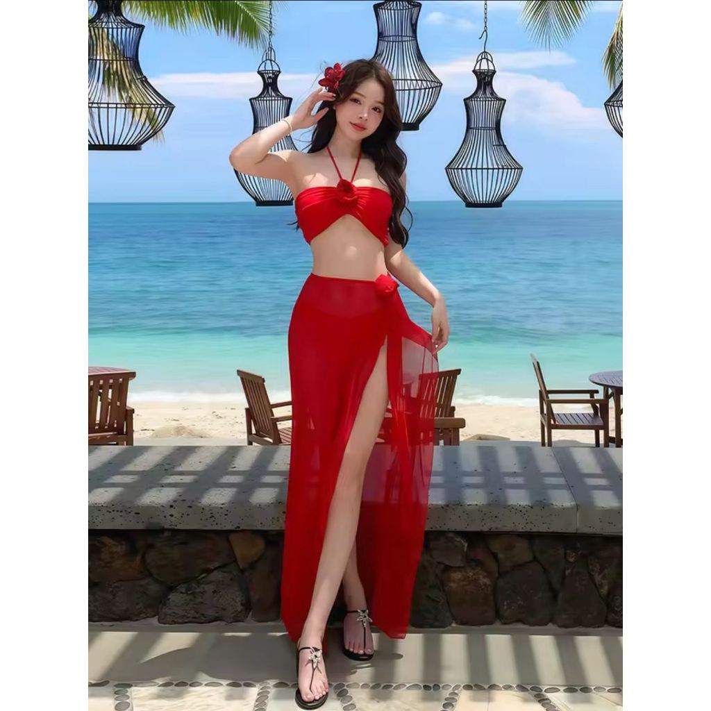 RCS - premium dress beach merah panjang dress pantai sexy baju merah long dress elegant high quality