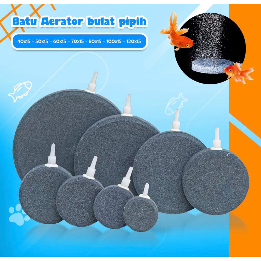 Batu Aerator Aquarium Bulat Pipih Airstone 4 6 8 10cm