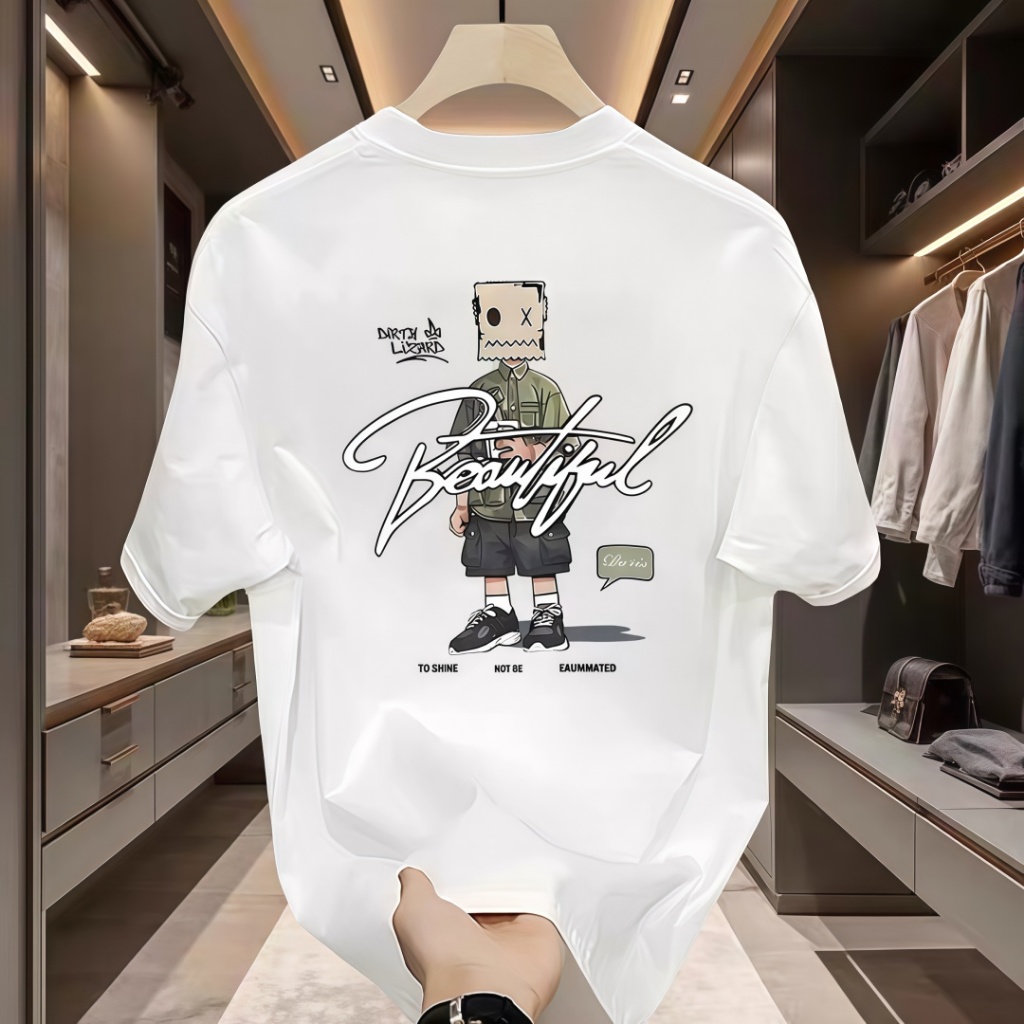 (COD)  Kaos Pria Cetak Kartun Gaya Gelap Trendy Oversize Nyaman Bernapas Baju Santai Pria