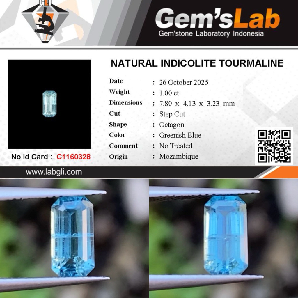 1,00 cts Natural Seafoam Color Indicolite Tourmaline origin Mozambique No Treatment Memo GLI