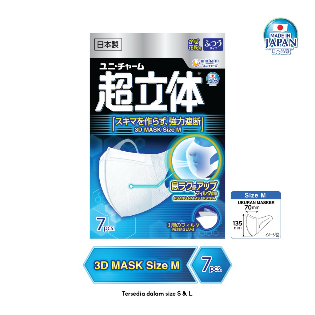 Masker Unicharm Protect Pollution 3D Mask Size M Isi 7
