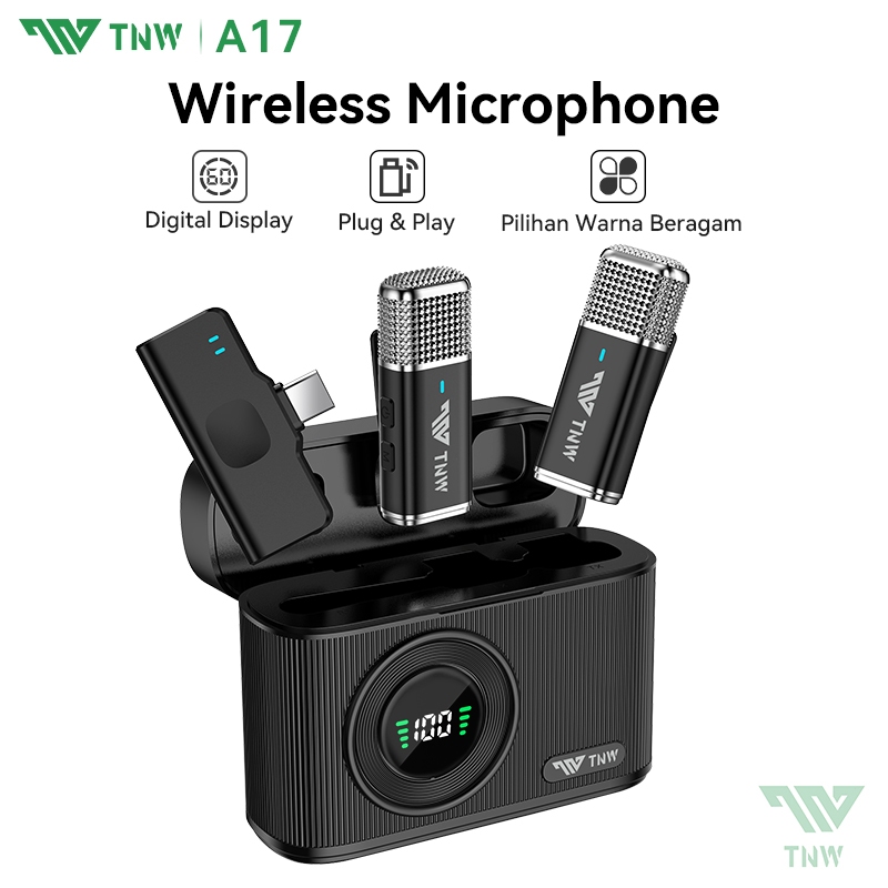 TNW A17 Wireless Microphone Lavalier Mikrofon Noise Cancelling Dual Mic Clip On Plug & Play Untuk Vi