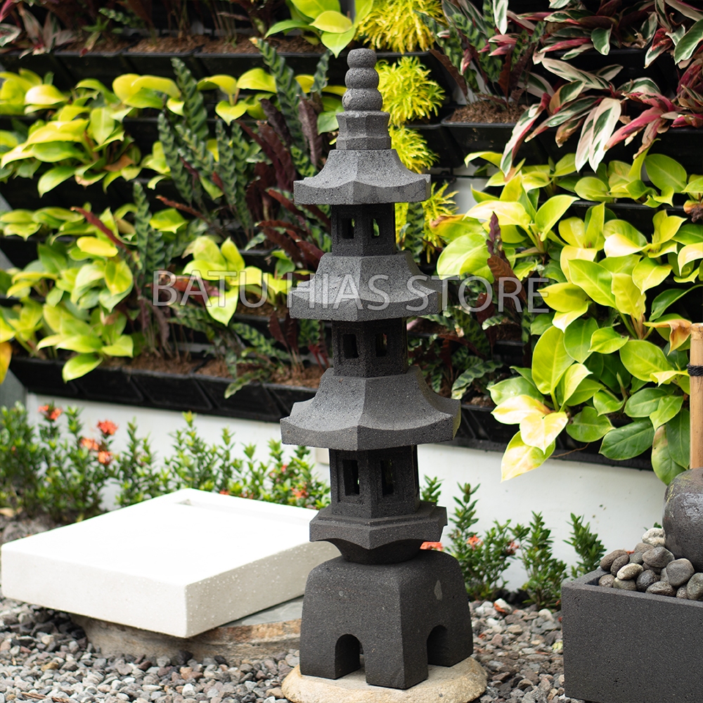 Lampu Taman Jepang Batu Alam Aesthetic Outdoor Waterproof Hiasan Taman Dekorasi Pagoda Tinggi 110 cm
