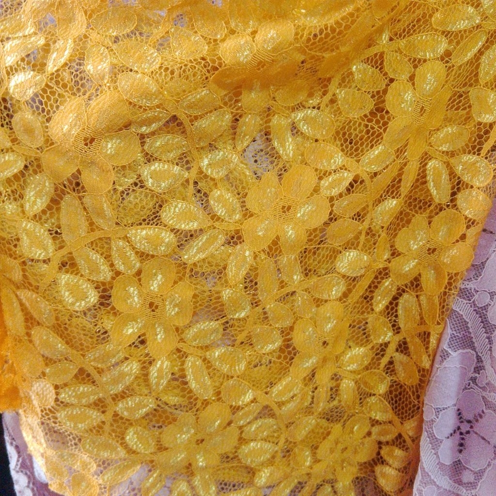 Kain Brokat Tile Cornelly Kuning Gold Emas | Bahan Kebaya Wisuda Lamaran Lbt
