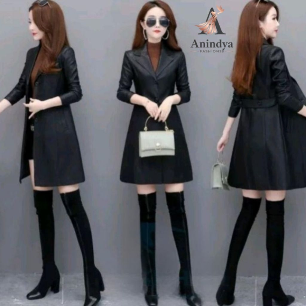 LONG COAT WANITA / JAKET LONG COAT KULIT SINTETIS