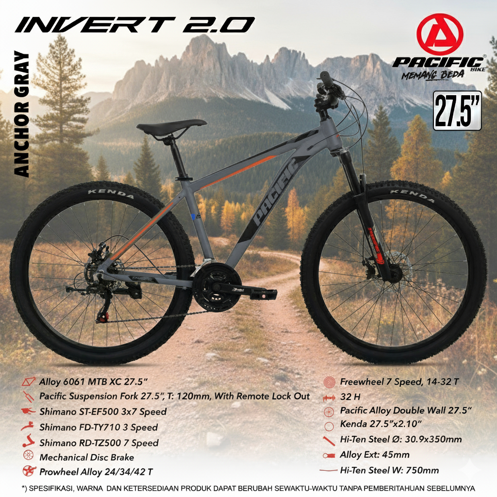 Sepeda gunung MTB Pacific Invert 2.0  27.5" Fork Lock dengan Remote