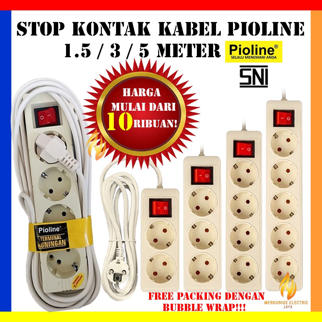 Stop Kontak Kabel 1,5Meter 3 Meter 5 Meter Pioline / Stop Kontak Kabel 2 Lubang 3 Lubang 4 Lubang 5 