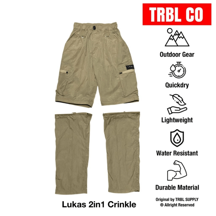 TRBL Celana Cargo Panjang Pria Long Pants Zip 2in1 Ivory Krem Water Proof / Celana Kargo Hijau Conve