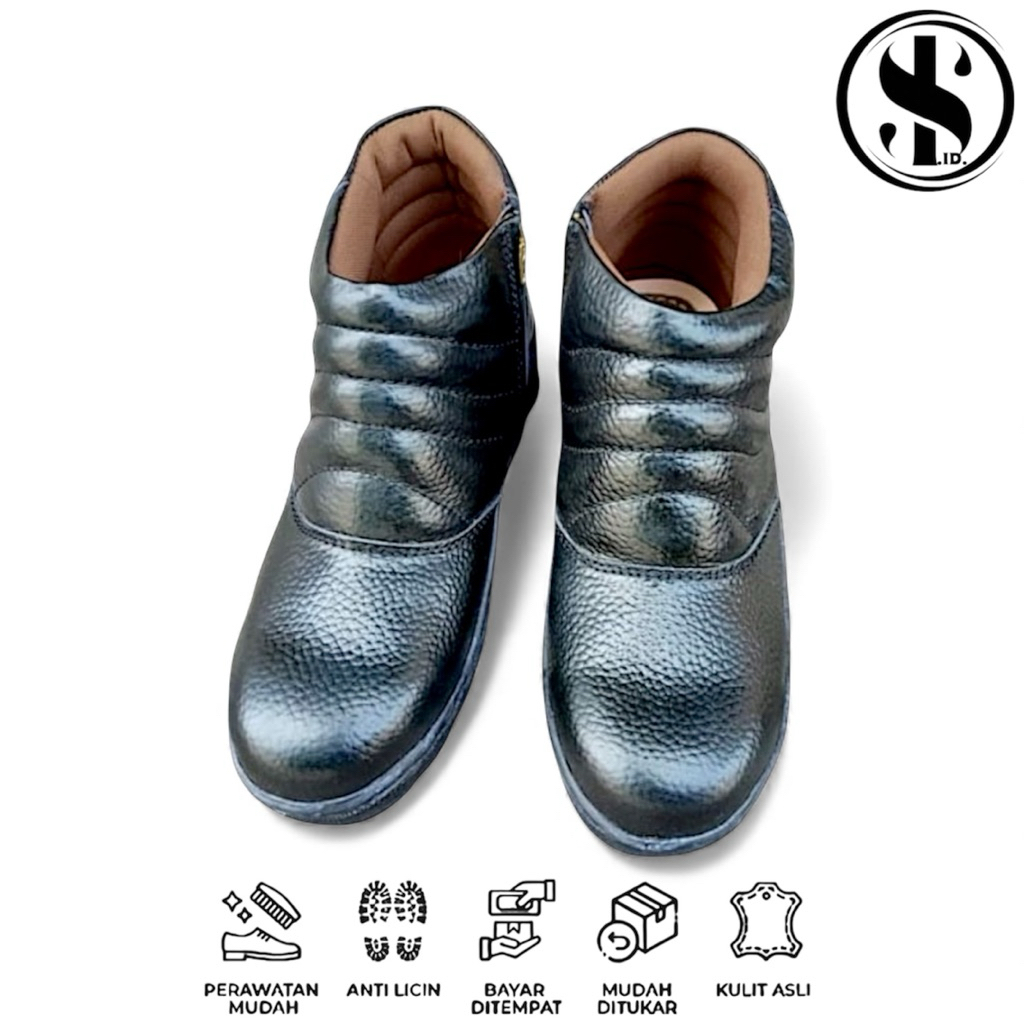 Sepatu Boot King Steel Hitam 100% Kulit Sepatu Boot High Resleting Ujung Besi  Sol Dijahit Sepatu Ke