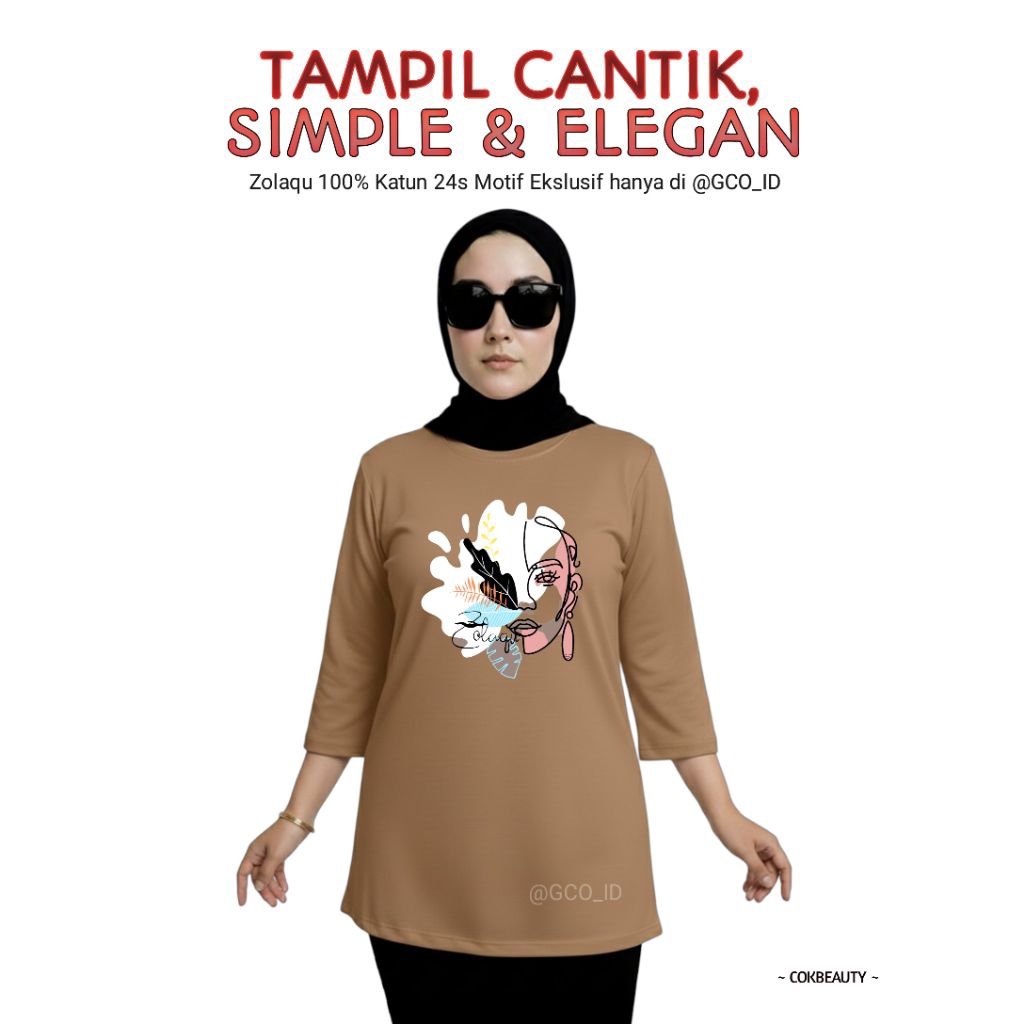 Semitunik Zolaqu Original Wanita Terbaru 2025 Motif Ekslusif | Kaos T-shirt Coklat Beauty Lengan Pan