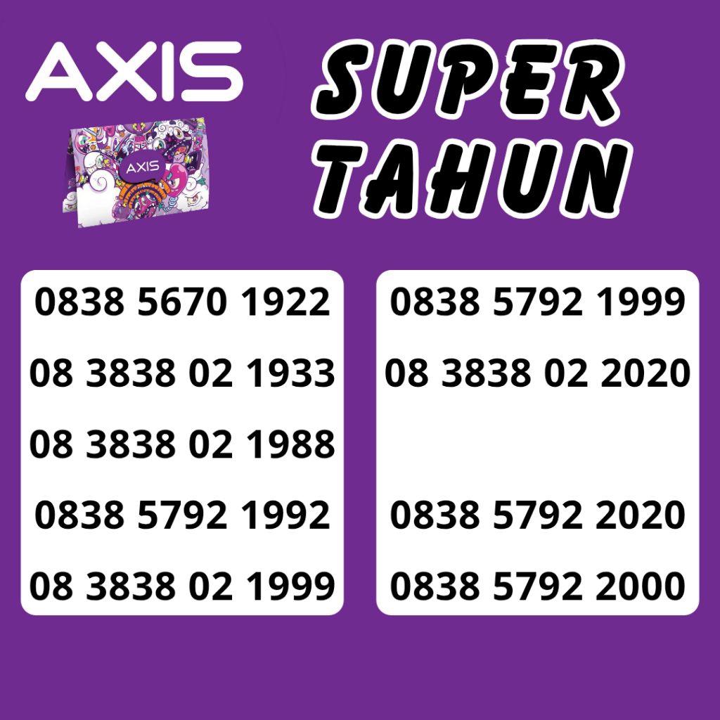 NOMOR CANTIK AXIS TAHUN NOMOR 3333 SUPPORT 4G LTE 5G TAHUN LAHIR COMBO SAKTI CANTIK ABAB NOCAN XL AX