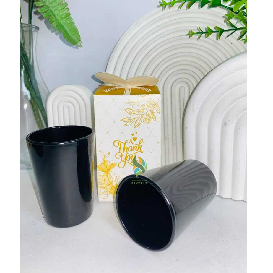 Souvenir Gelas Kaca Minum Cangkir Jamu Mug Kopi Teh Tumbler Beling Doff Glossy Hitam