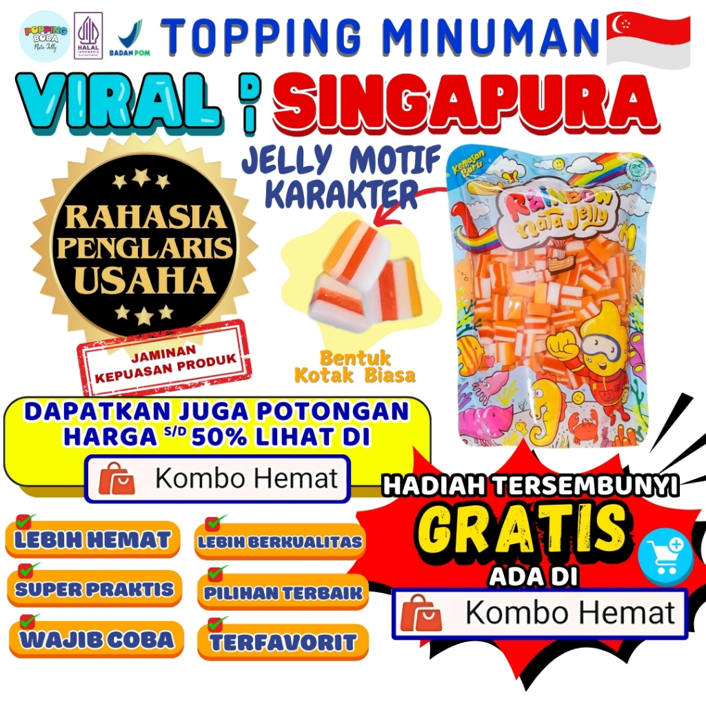 Jelly Motif Karakter Topping Minuman - Jelly Bentuk Kotak Biasa Cocok Untuk Semua Minuman