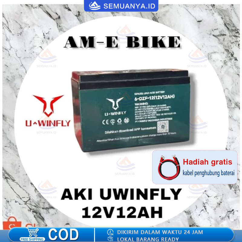 AKI SEPEDA LISTRIK UWINFLY 12V12AH ORIGINAL Aki Motor Listrik BEKEY 6 DZF-12 ORIGINAL12V 12AH SELIS 