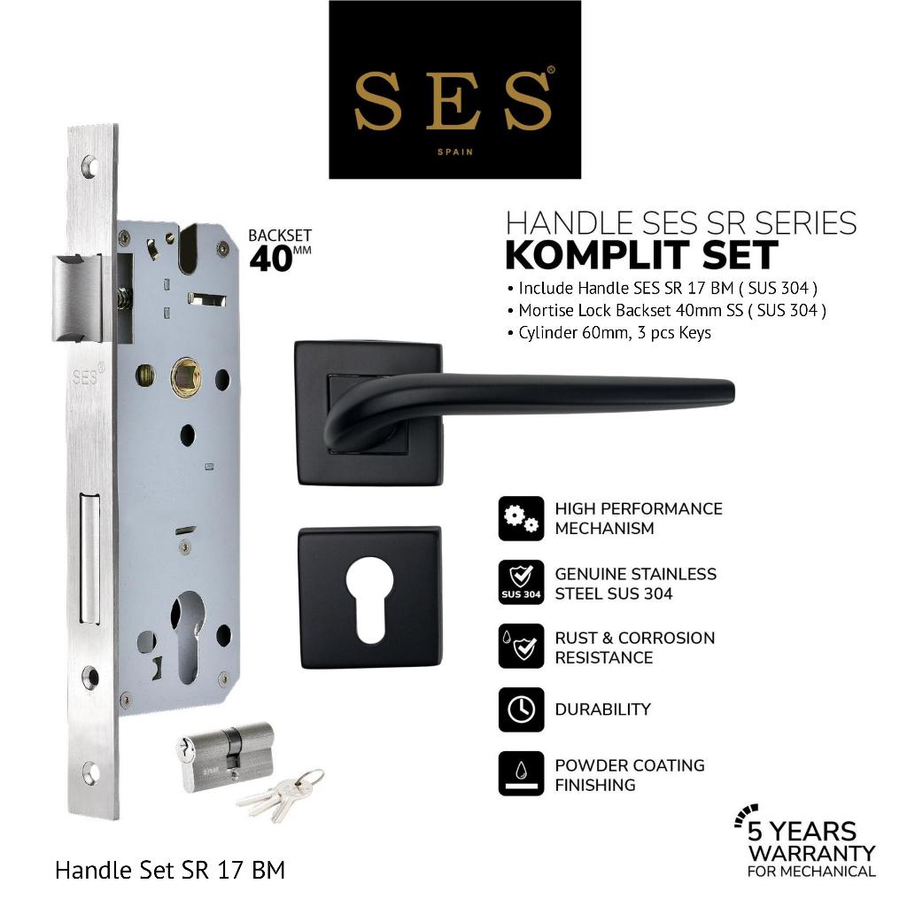SES Handle Gagang Pintu Set SES SR 17 BM + Body Kunci SES ECO E2030 - 40mm SS