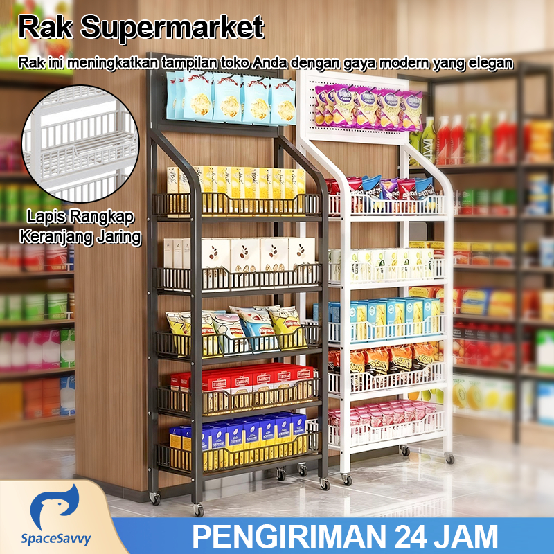 SpaceSavvy Rak Besi 4/5/6 Lapis Rak Roda Serbaguna Rak Penyimpanan Dapur Rak Troli Rak Camilan Super