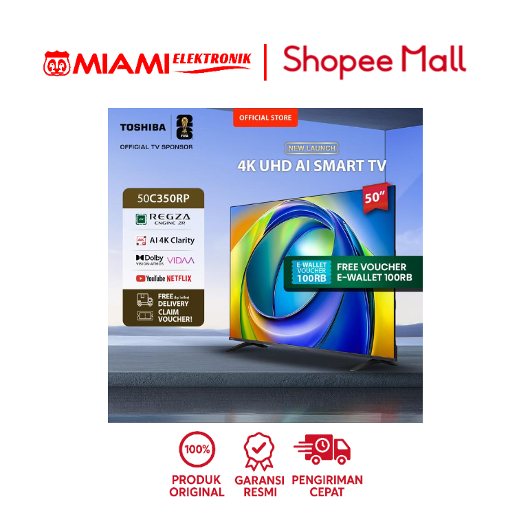 Toshiba 50C350RP TV 50" 4K UHD Smart TV - Regza ZR Gen3 Dolby Vision Atmos HDR10+ MEMC VRR ALLM AI S