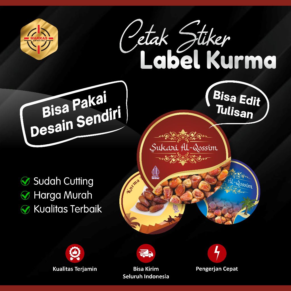 Sticker Label Kurma Sukari Al-Qassim Golden Valley Ajwa Free Cutting