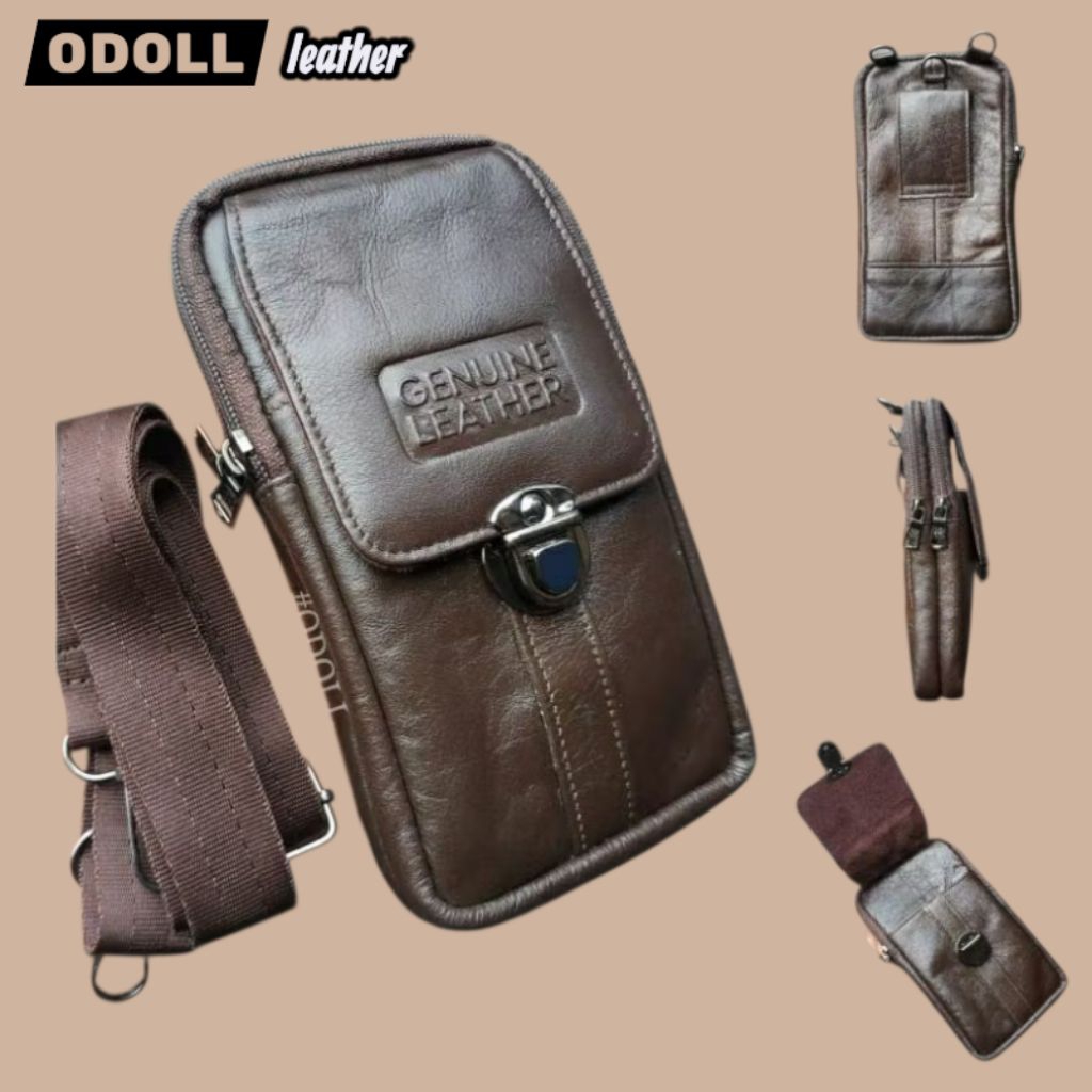 Sarung Hp Double Isi 2 Hp Bisa Slempang Dan Pinggang Tas Hp Mini Kulit Asli