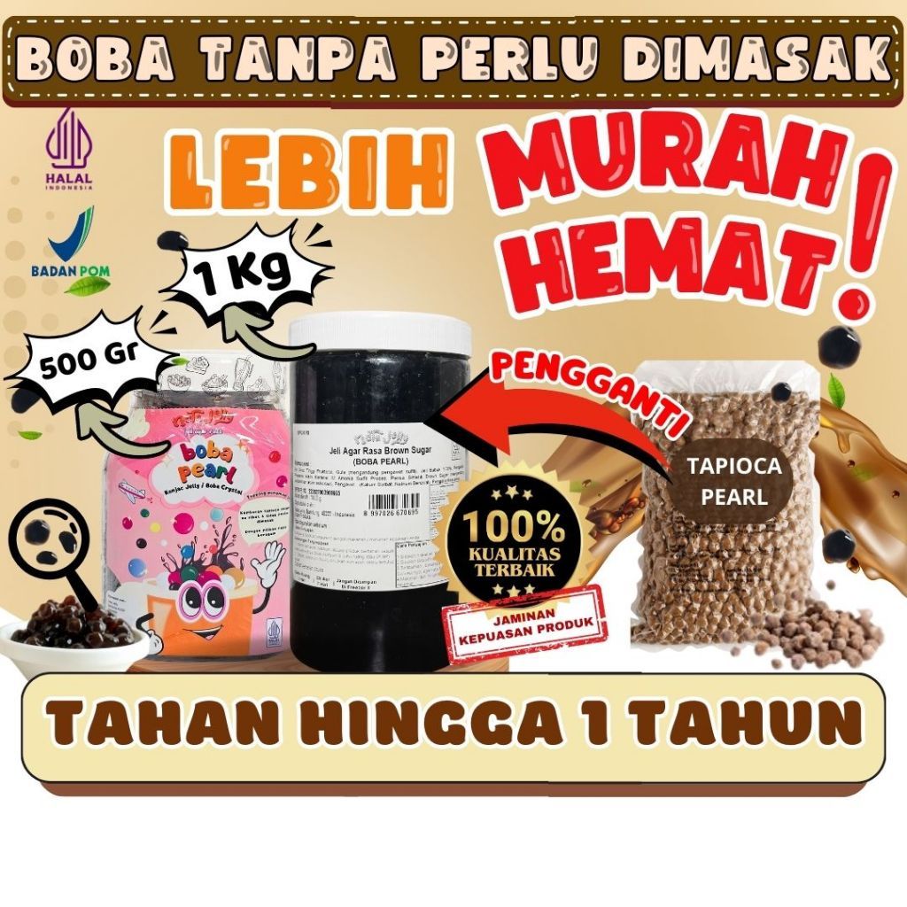 Boba Tapioca Pearl Jelly Siap Saji - Boba Bubble Brown Sugar Instant 1 Kg Tanpa Perlu Dimasak | Coco
