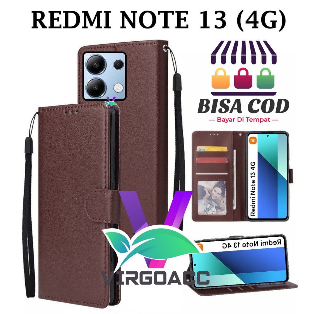 REDMI NOTE 13 (4G) FLIP LEATHER CASE PREMIUM - FLIP WALLET CASE KULIT UNTUK REDMI NOTE 13 (4G) - CAS