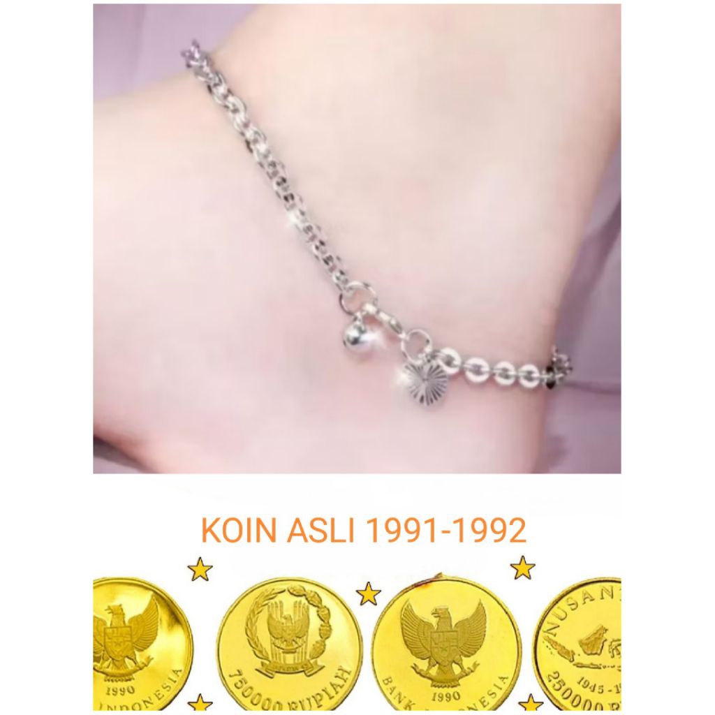 Gelang kaki koin Asli 1991 warna emas putih Gelang kaki Nuri silver anti luntur