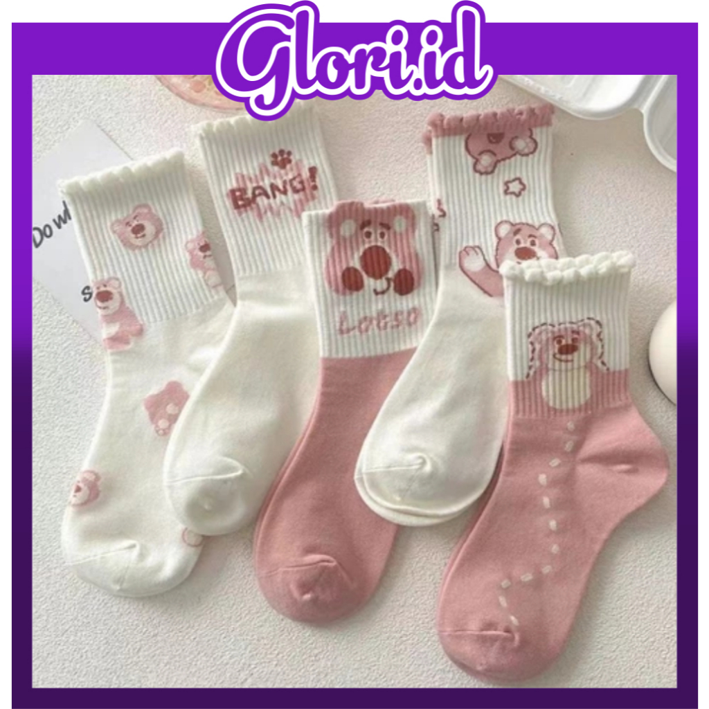 GLORI Kaos Kaki Panjang Wanita Pink Bear Casual Women Socks KK250