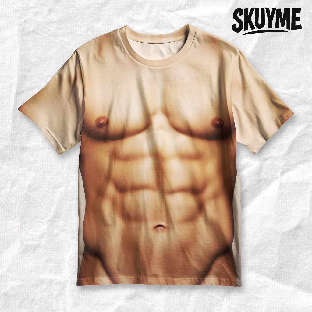 SKUY Kaos Fullprint Pria Wanita Motif Otot Sixpack Realistis Unik | SK-KSotot