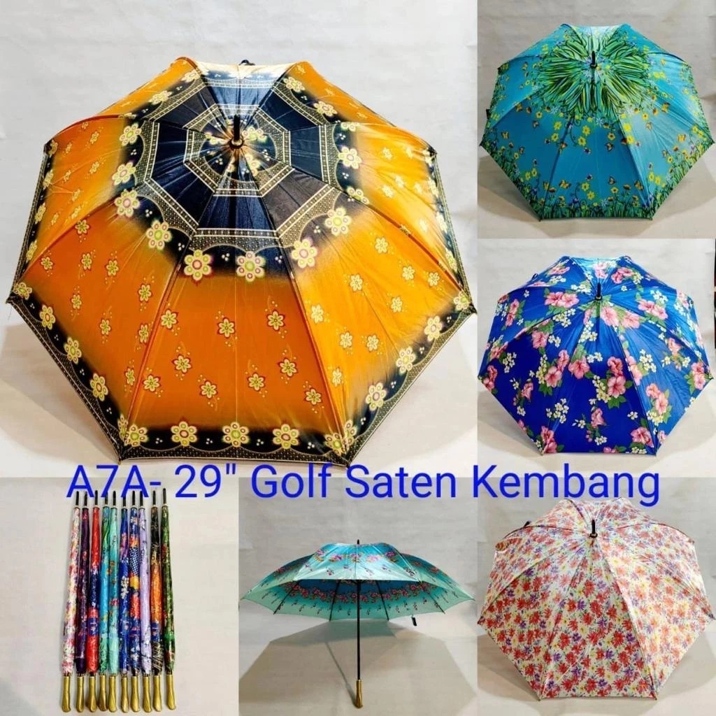 Payung Nagoya Jumbo NG-077B Bahan Satin || Payung Golf Saten Motif Kembang