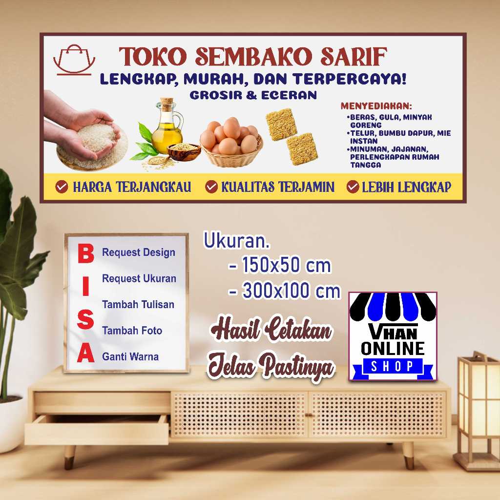 Cetak Spanduk Banner Toko Sembako Jual Telur Minyak Beras