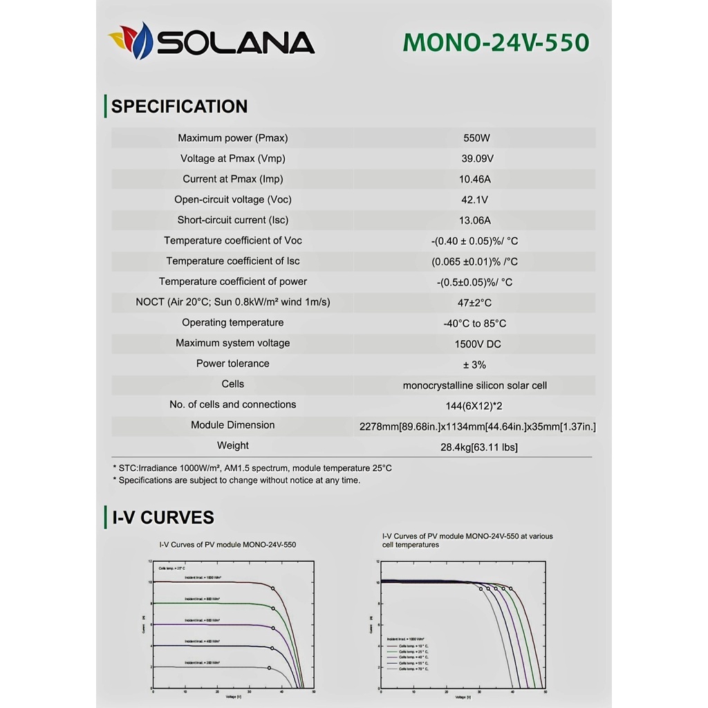 Solar Panel Solana Monocrystaline Panel Surya 550 WP