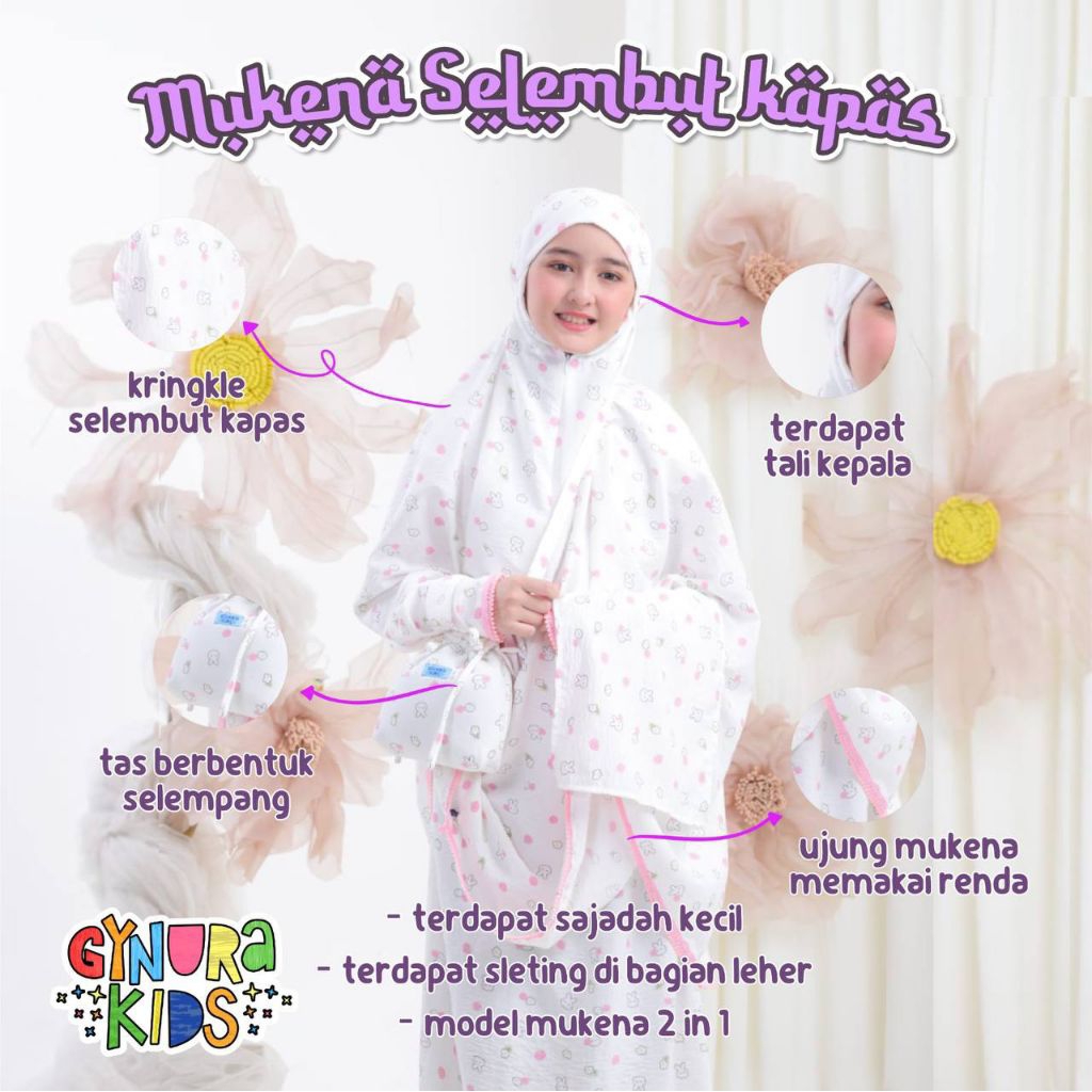 Mukena Selembut Kapas by Gynura Kids//Mukena anak dan remaja//Mukena bahan Kringkle//