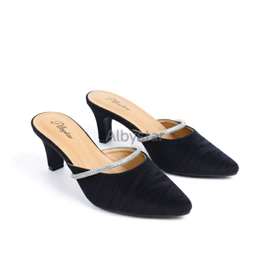 Sepatu Pesta Kondangan Wanita Heels Mules Glitter Import Hak 5 cm Terbaru / Sepatu Sandal Selop Wani