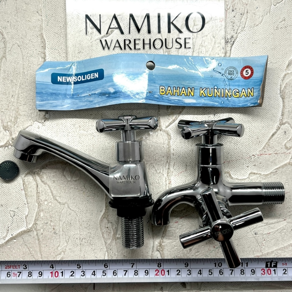 SOLIGEN Kran air wastafel cabang baling putar kuningan 1/2 inch