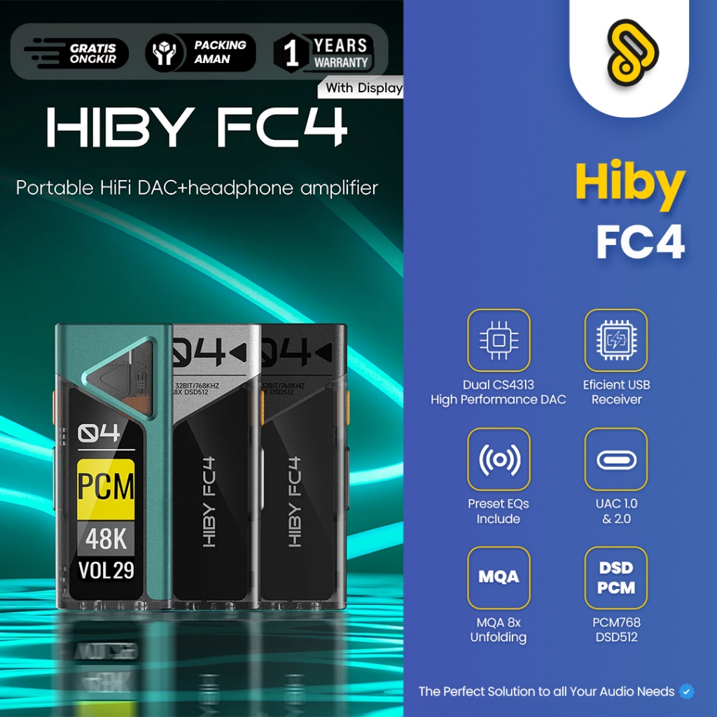 HiBy FC4 with Display Portable HiFi DAC Headphone Amplifier