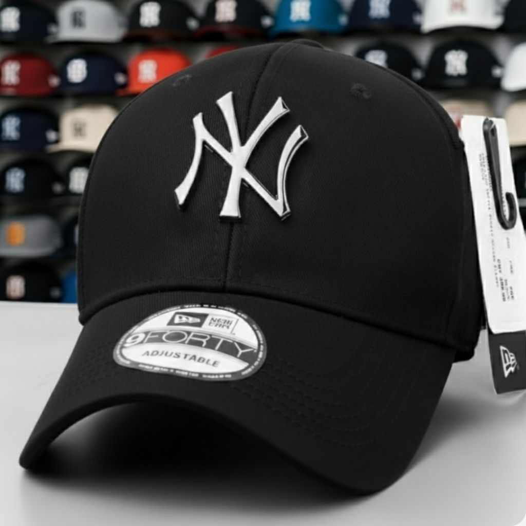 Topi NY New Era Logo besi silver
