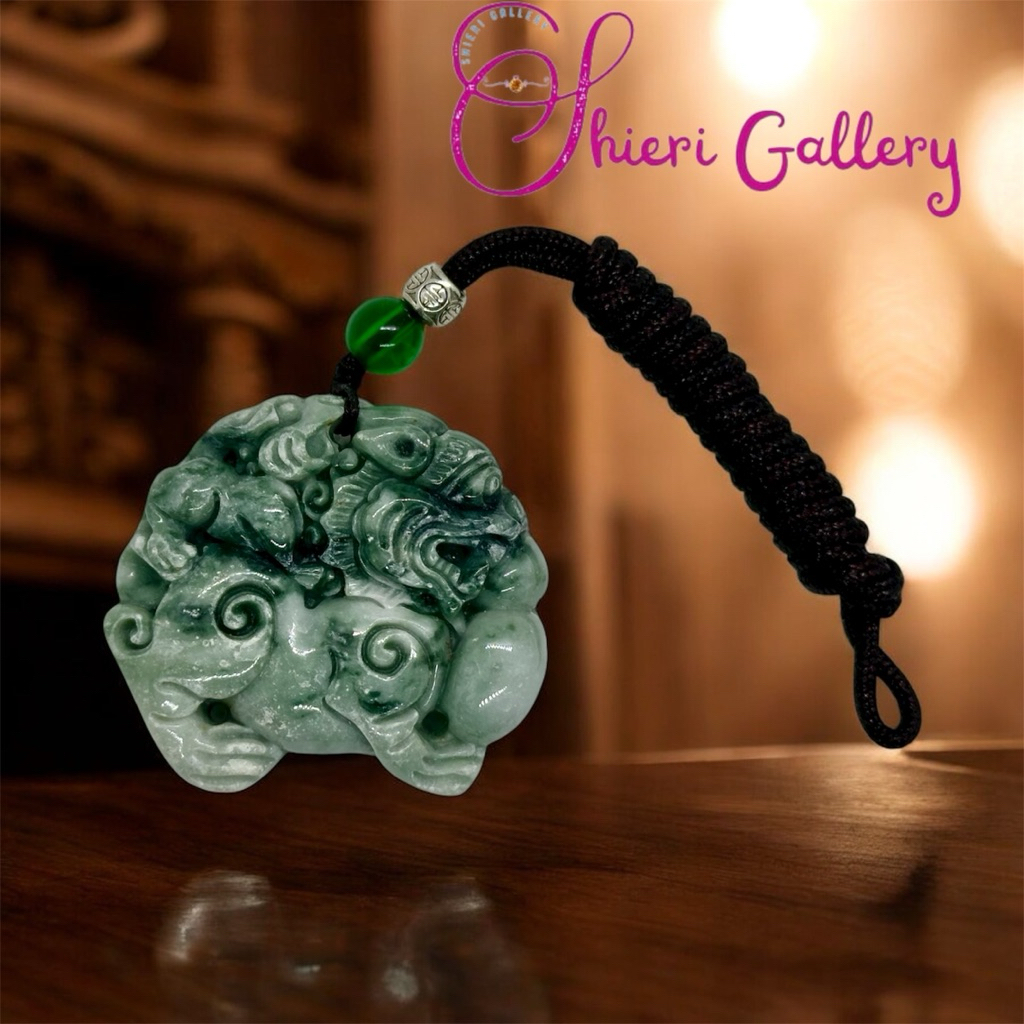 Giok / Giok Burma / Liontin Giok Ukir Pixiu / Liontin Giok Ukir Rubah / Jade Pendant Jadeite Grade A